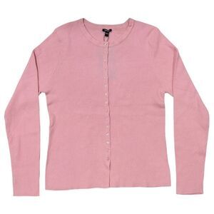 Express Women's Lightweight Slim Fit Ribbed Button-Up Sweater - Pink